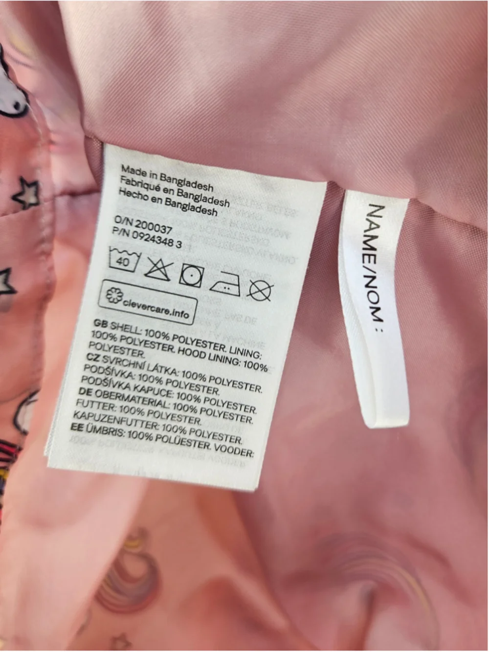 H&M Girls Unicorn Print Hooded Rain Jacket Pink Lightweight Size 6-7 Years